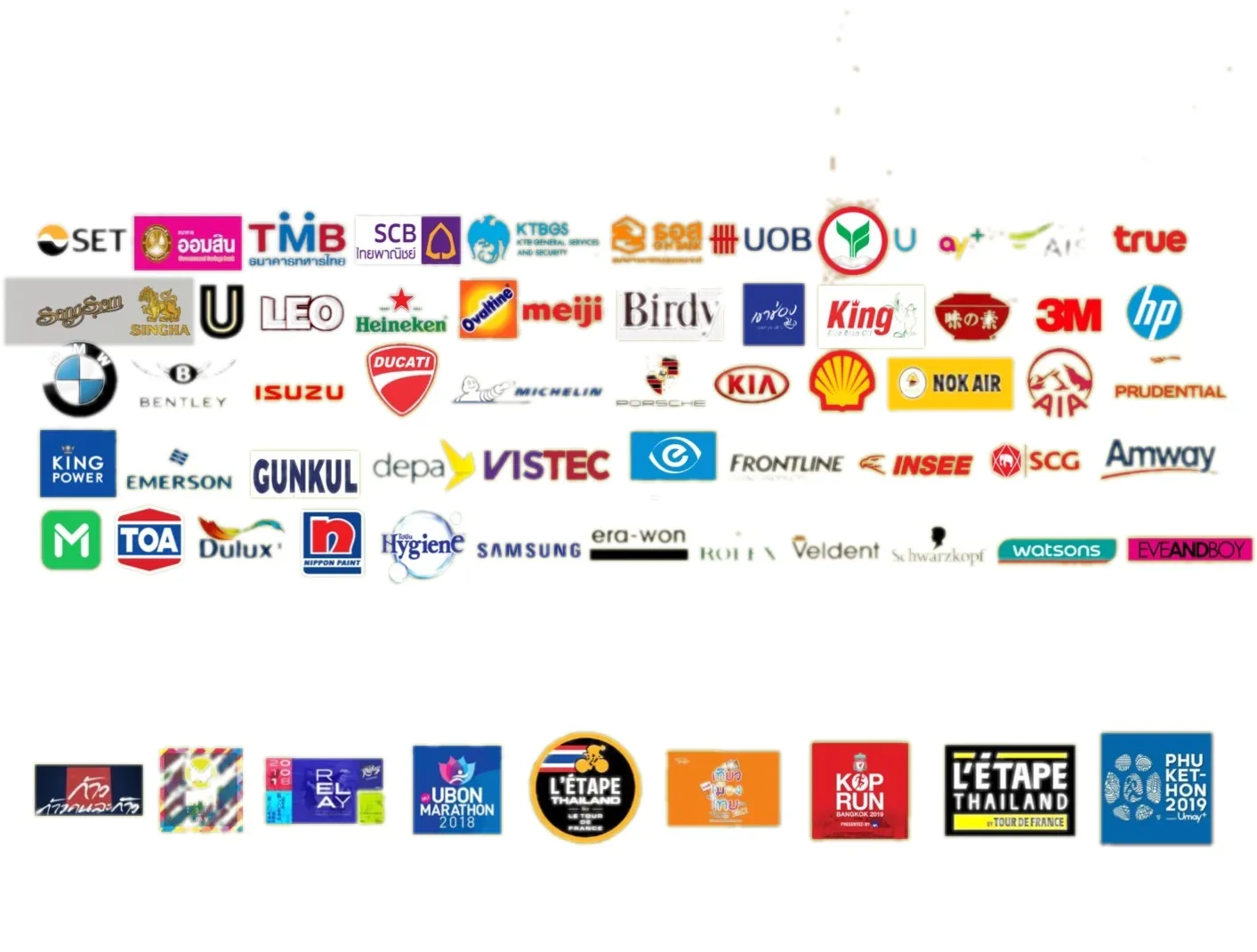โลโก้ลูกค้าองค์กรที่ไว้วางใจ 44 PRINT STUDIO อาทิ SET, TMB, SCB, BMW, Ducati, Porsche, Shell, Samsung, 3M, HP, SCG, Amway และ King Power